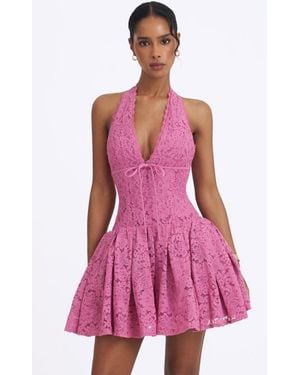 Miss Circle Karla Lace Drop Waist Halter Mini Dress - Pink