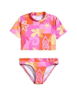 Rip Curl Kids' Tropical Dawn Short Sleeve Two-Piece Rashguard Swimsuit - Pink
