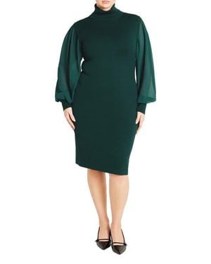 City Chic Jaylani Mock Neck Long Sleeve Dress - Green