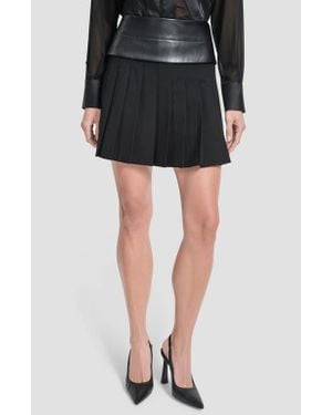 DKNY Pleated Mixed Media Miniskirt - Black