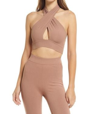 Naked Wardrobe Crossover Halter Crop Top - Natural
