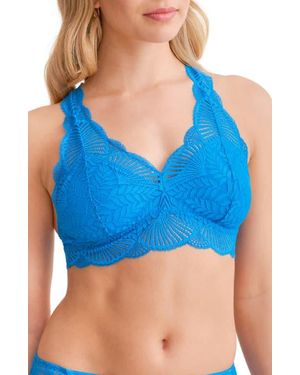 Fleur't Belle Epoque Racerback Lace & Microfiber Bralette - Blue