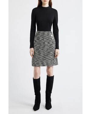 Eliza J Twofer Mock Neck Long Sleeve A-Line Dress - Black
