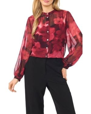 Halogen® Shirred Mock Neck Button-Up Shirt