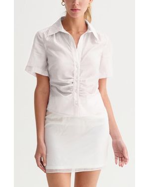 Crescent Tencel Blend Button Up Top - White