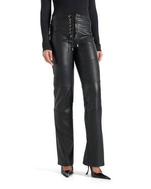 Manière De Voir Seren Croc Embossed Lace Up Pants - Black