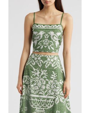 Cleobella Juniper Print Cotton Poplin Crop Top - Green