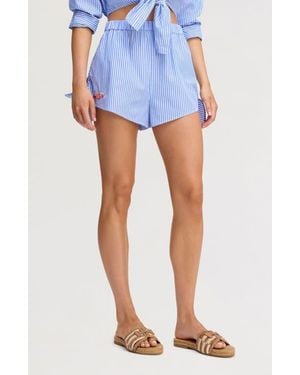 Sam Edelman Embroidered Sequin Stripe Cotton Poplin Shorts - Blue
