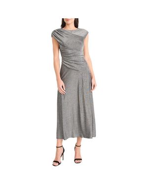 Maggy London Cap Sleeve Metallic Midi Dress - Gray