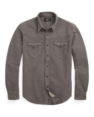 Ralph Lauren Slim Fit Cotton Chamois Snap-Up Western Shirt - Gray
