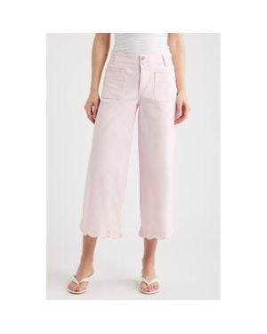 Wit & Wisdom Scallop Patch Pocket High Waist Crop Wide Leg Twill Pants - Pink