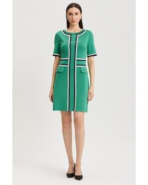Ming Wang Button Detail Contrast Trim Soft Knit Dress - Green