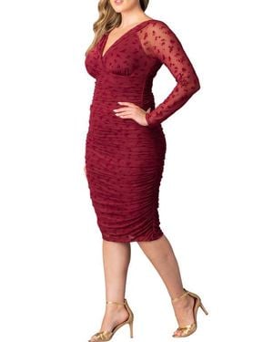 Kiyonna Betsey Ruched Elbow Sleeve Midi Bodycon Dress - Red