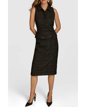 Donna Karan Tweed Top & Midi Skirt Set - Black