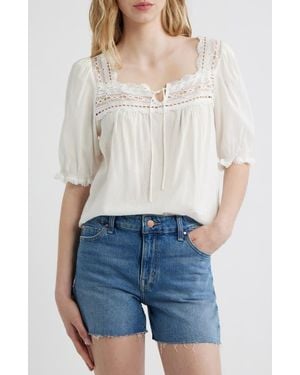 Reformation Wildflower Lace Trim Puff Sleeve Organic Cotton Blend Top - White