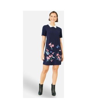 Yumi' Embroidered Knitted Floral Tunic - Blue