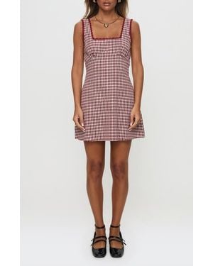 Princess Polly Dasha Check Cotton Fit & Flare Minidress - Red