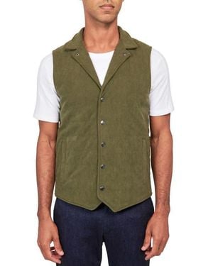 W.r.k. Slim Fit Camp Collar Corduroy Snap-Up Vest - Green