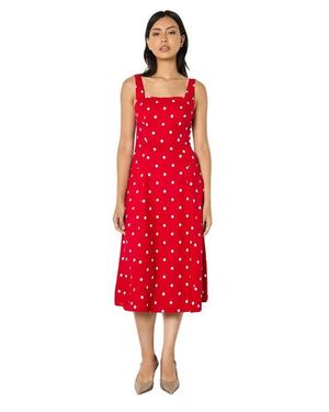 Apricot Square Neck Midi Dress - Red