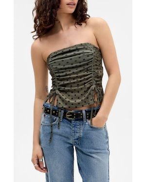 BDG Polka Dot Double Ruched Bandeau Top - Green
