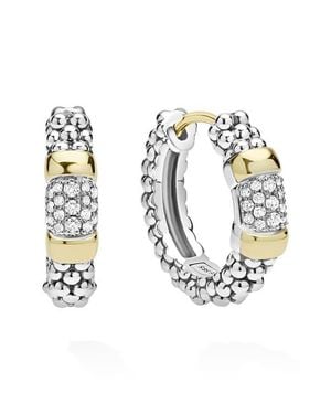 Lagos Signature Caviar 14K Diamond Huggie Hoop Earrings - Metallic