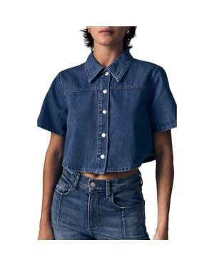 Le Jean Denim Crop Swing Shirt - Blue