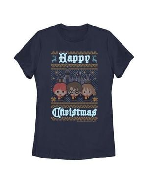 Harry Potter Main Trio Ugly Sweater Graphic T-Shirt - Blue