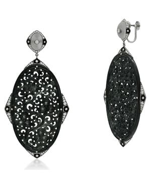 Fred Leighton Carved Jade & Diamond Pendant Drop Earrings - Black