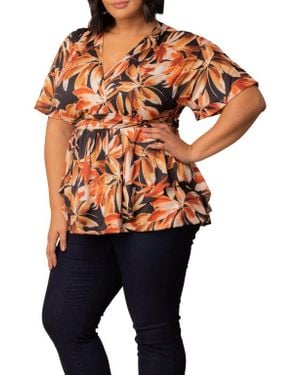 Kiyonna Encore Print Faux Wrap Top - Orange