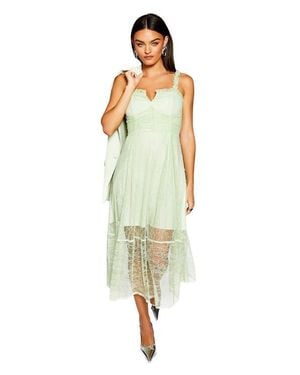 Warehouse Runway Lace Detail Maxi Dress - Metallic