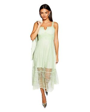Warehouse Runway Lace Detail Maxi Dress - Metallic