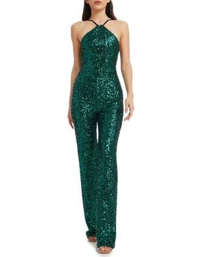 Dress the Population Darian Sequin Halter Jumpsuit - Green