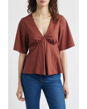 Wayf Zelma V-Neck Babydoll Top - Red