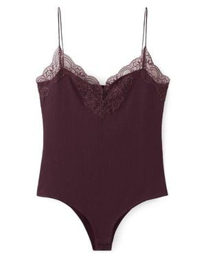 Mango Lace Rib Camisole Bodysuit - Purple