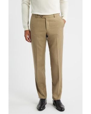 Berle Flat Front Tan Super 120S Wool Dress Pants - Natural