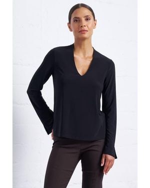 Franne Golde Luxe Stretch Long Sleeve V-Neck Top - Blue