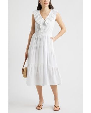 Caslon Ruffle Sleeveless Tiered Cotton Midi Dress - White