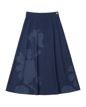 Versatile Denim Side Zipper Panel Construction Midi Skirt - Blue