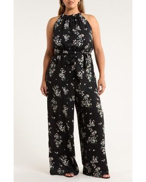 Sugarlips Magnol Floral Print Sleeveless Jumpsuit - Black