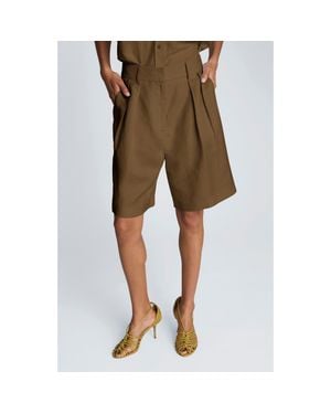 Kenneth Cole Pleated Linen Bermuda Shorts - Brown