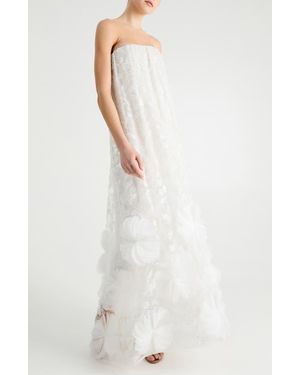 HELSI Margot Beaded Floral Appliqué Strapless Gown - White