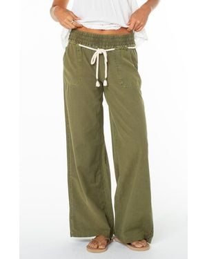 Roxy Paddle On Drawstring Cotton & Linen Pants - Green