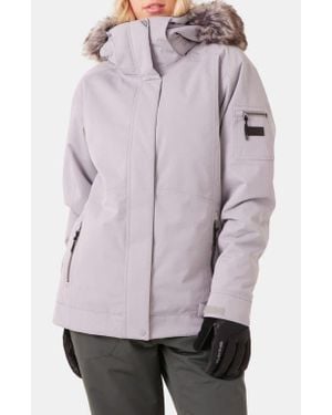 Roxy Meade Hooded Snow Jacket With Faux Fur Trim - Pink