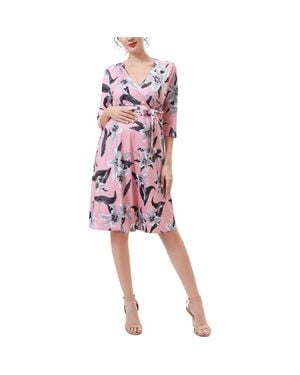 Kimi + Kai Sophie Floral Faux Wrap Maternity Nursing Dress - Red