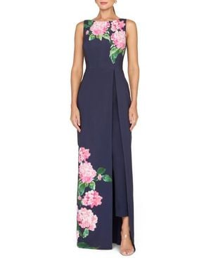 Kay Unger Elani Floral Walk-Thru Jumpsuit - Blue