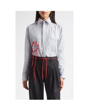 KÚR Circle Detail Stripe Organic Cotton Button-Up Shirt - Gray