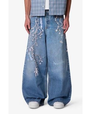 MNML Rave Chain Printed Relaxed Wide Leg Jeans - Blue