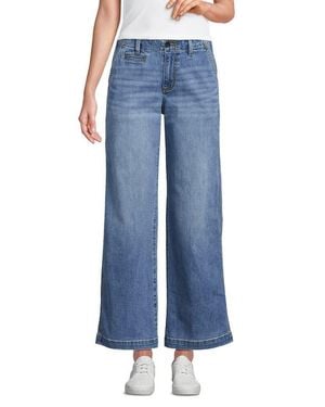 Lands' End Mid Rise Denim Wide Leg Ankle Jeans - Blue