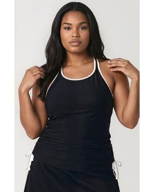 Calypsa Plus Size Maya Tankini Swim Top With Removable Cups Two-Toned Collection - Black