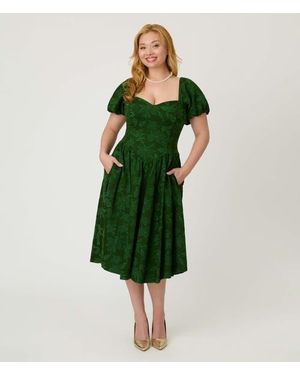 Smak Parlour Puff Sleeve Swing Dress - Green